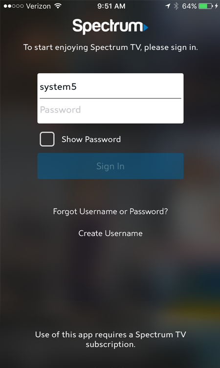 login screen for Tv App